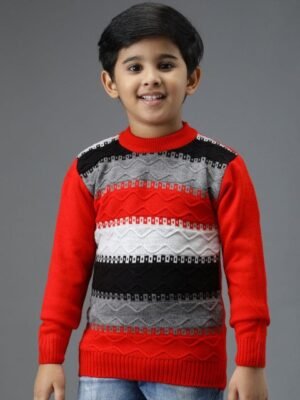 TRENDY WORLD Boys Red Colourblocked Wool Sweaters