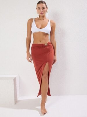 Trendyol Mid Rise Front Slit Swim Bottom Skirt
