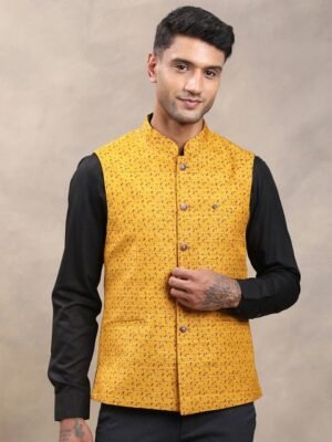 Turtle Printed Pure Cotton Nehru Jackets