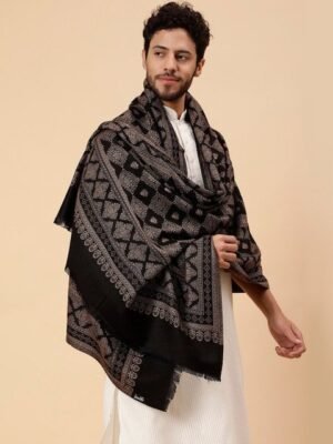 Tweedle Geometric Woven Design Acrylic & Woollen Shawl