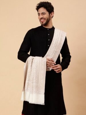 Tweedle Men Woven Design Fringed Acrylic Wool Shawl