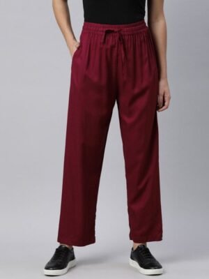 TWIN BIRDS Women Viscose Wide Leg Relaxed Fit Solid Palazzo