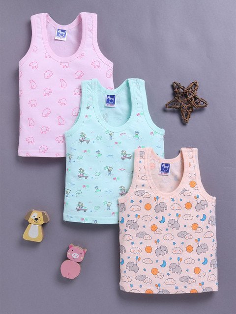 Unfab Infant Boys Assorted Pack Of 3 Printed Cotton Basic Vests W69-BOYS-VEST