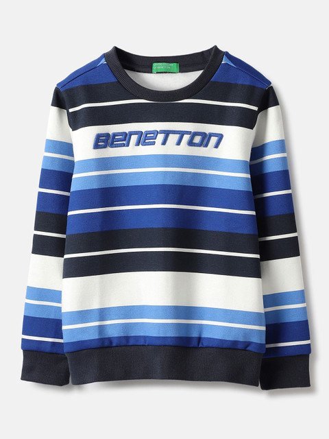 United Colors of Benetton Boys Striped Round Neck Cotton Pullover Ribbed Sweatshirt