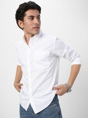 Urbano Fashion Men Spread Collar Solid Cotton Casual Shirt