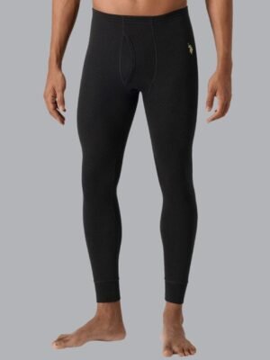 U.S. Polo Assn. Men Black Solid Cotton Thermal Bottoms