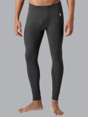 U.S. Polo Assn. Men Grey Solid Cotton Thermal Bottoms