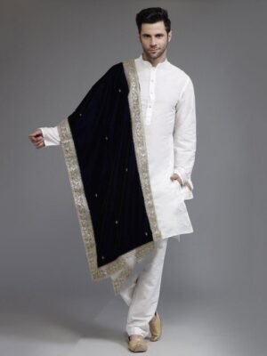 Utsav Fashion Men Ethnic Motifs Embroidered Velvet Dupatta with Beads and Stones