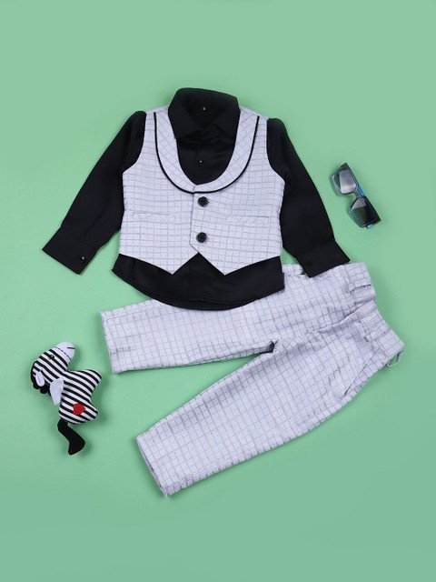 V-Mart Boys Checked Single-Breasted 3 Piece Suits