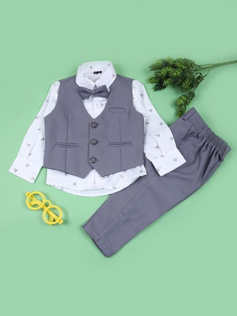 V-Mart Boys Printed Single-Breasted Cotton 3 Piece Suits