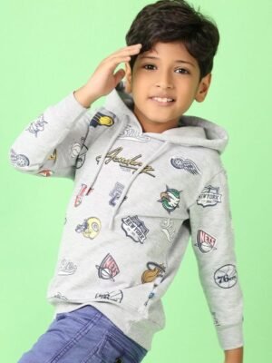 V-Mart Boys Typography Printed Hooded Sweatshirt