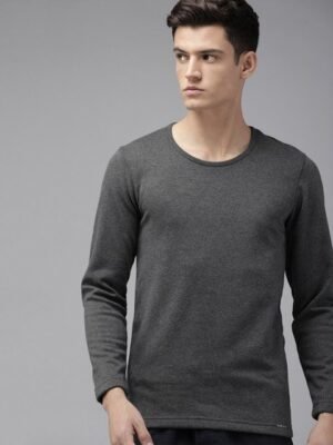 Van Heusen Innerwear Men Charcoal Grey Solid Warmtech Full Sleeve Extra Warm Thermal Top