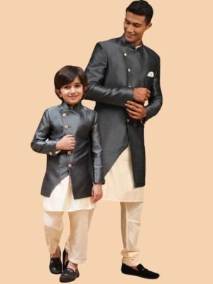 VASTRAMAY Boys Angrakha Style Slim-Fit Indo Western Sherwani