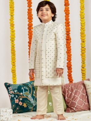 VASTRAMAY Boys Embroidered Mandarin Collar Sherwani Set