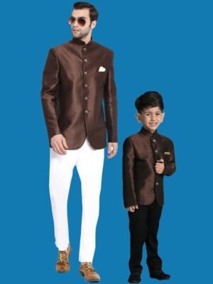 VASTRAMAY Boys Mandarin Collar Slim-Fit Bandhgala Blazer