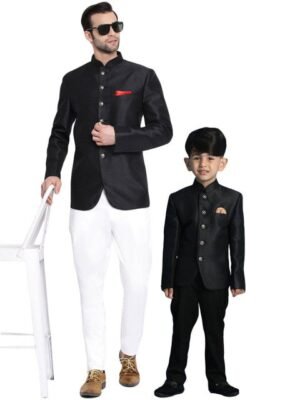 VASTRAMAY Boys Mandarin Collar Slim-Fit Bandhgala Blazer