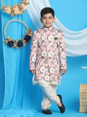 VASTRAMAY Boys Pink Printed Sherwani