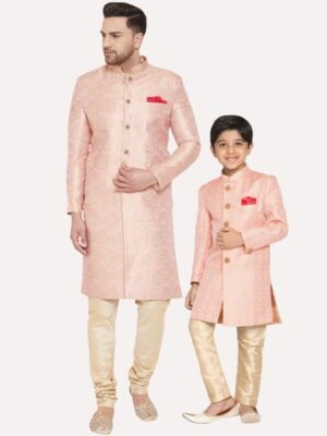 VASTRAMAY Boys Woven-Design Sherwani Set