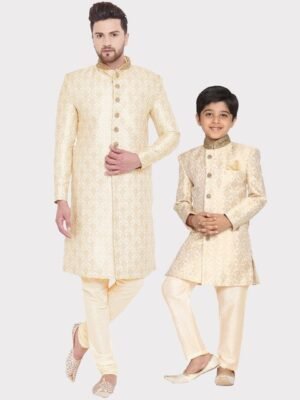 VASTRAMAY Boys Woven-Design Slim-Fit Sherwani Set