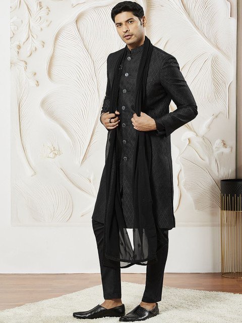 VASTRAMAY Embroidered Slim-Fit Sherwani Set