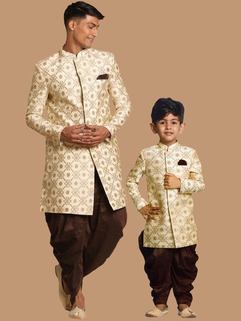 VASTRAMAY Ethnic Motifs Woven Design Slim Fit Sherwani Set