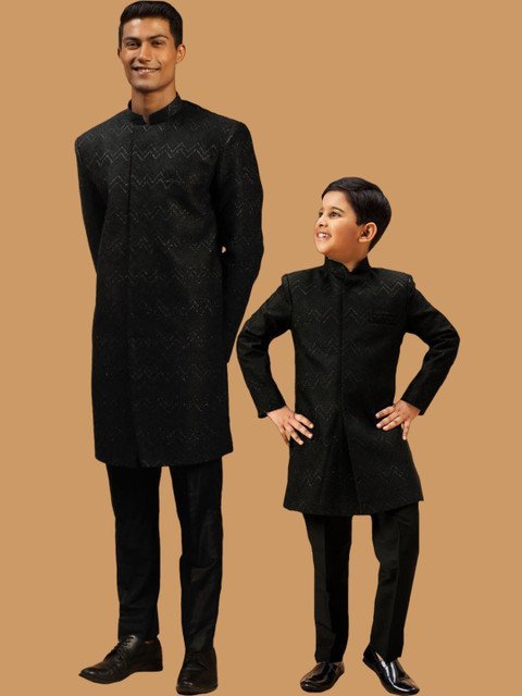 VASTRAMAY Glitter Printed Slim-Fit Sherwani Set