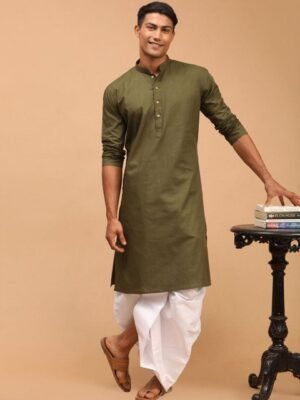 VASTRAMAY Kurta with White Cotton Dhoti Set