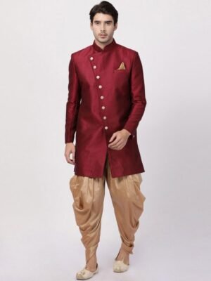 VASTRAMAY Mandarin Collar Slim-Fit Sherwani Set