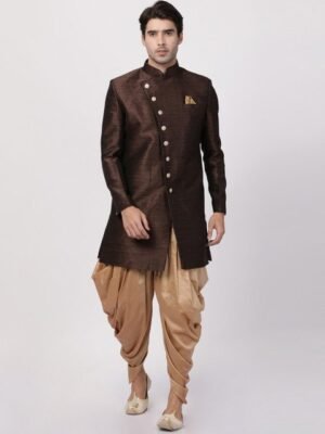 VASTRAMAY Mandarin Collar Slim-Fit Sherwani Set