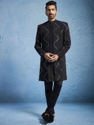 VASTRAMAY Men Embellished Knee Length Sherwani Set