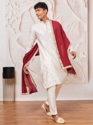 VASTRAMAY Men Embroidered Sequined Border Dupatta