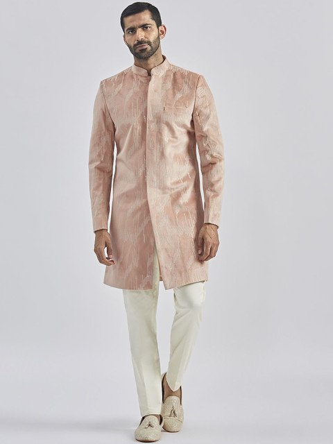 VASTRAMAY Men Embroidered Velvet Sherwani Set