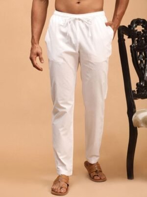 VASTRAMAY Men White Solid Cotton Pyjamas