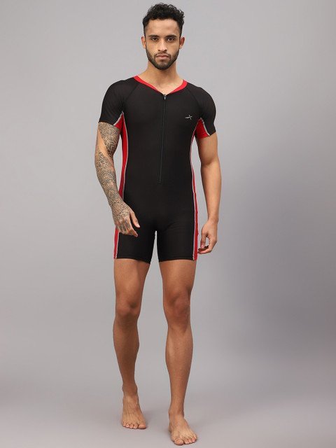 VECTOR X Men Colourblocked V-Neck Swim Legsuit