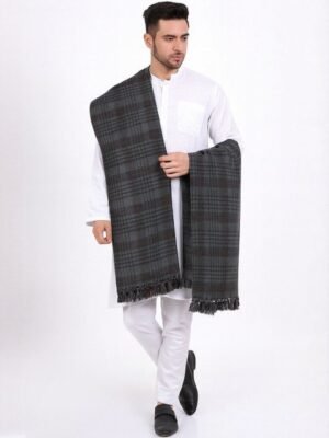Vrinde Men Grey Checkered Pure Woolen Shawl