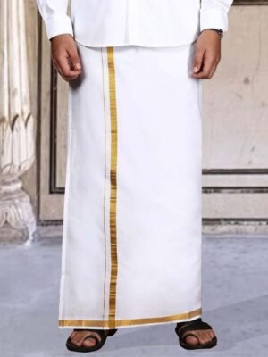 White Heart Men Cotton Adjustable Velcro Dhoti With Pockets