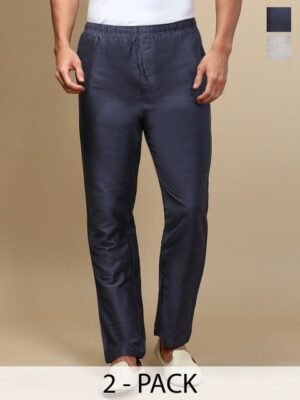 WHITE HEART Men Pack Of 2 Mid-Rise Pyjamas