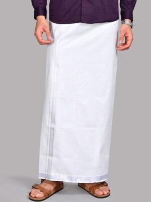 WHITE HEART Men Pure Cotton Single Layer Dhoti with Zari Border