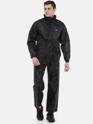 Wildcraft Men Black Solid HypaDry Hooded Rain Suit