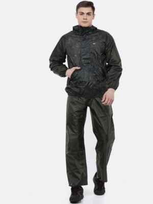 Wildcraft Men Olive Green & Black Camo Printed Rain Suit