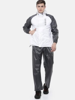 Wildcraft Men White & Grey Solid HypaDry Hooded Rain Suit