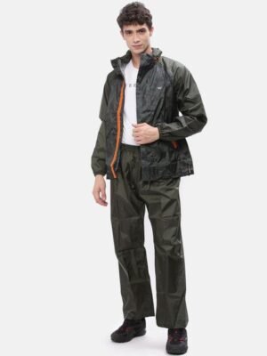 Wildcraft Unisex Olive Green & Black Camouflage Printed Hooded Rain Suit