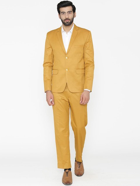 Wintage Men Mustard Yellow Solid Single-Breasted Regular Fit Suit