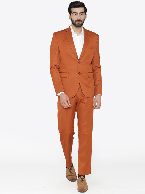 Wintage Men Orange Solid Single-Breasted Regular Fit Party Suit