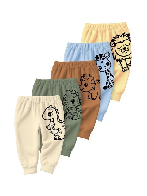 x2o Infants Kids Pack Of 5 Dinosaur Printed Cotton Joggers