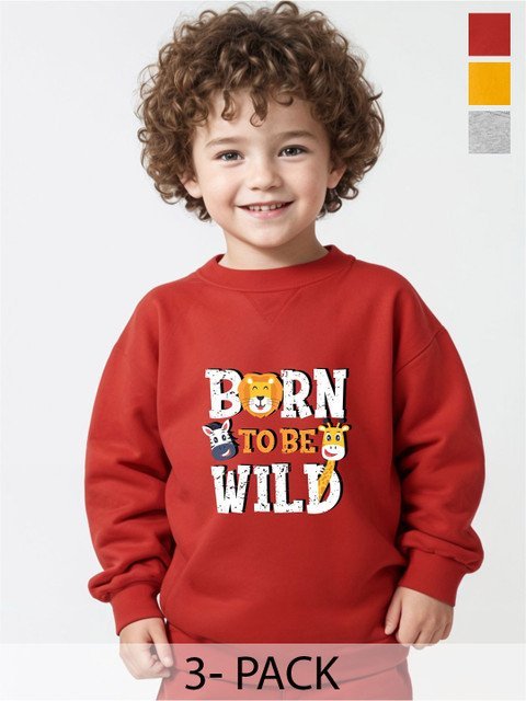 x2o Unisex Kids Pack Of 3 Typography Printed Round Neck Cotton Pullover Sweatshirts