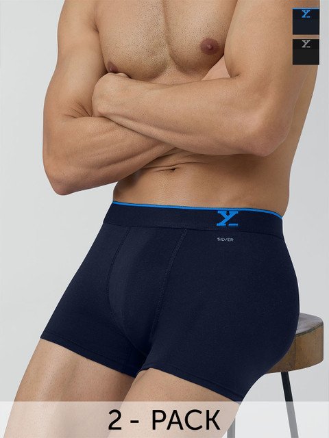 XYXX Men Pack of 2 Traq Silver Cotton Trunk