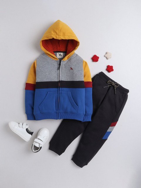Yellow Apple Boys Printed Fleece Hooded Tracksuits