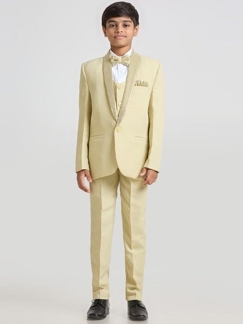 YK Boys Notched Lapel Collar Single-Breasted Five-Piece Suit