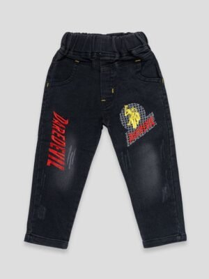 YK X JUST KiDDiNG Boys Regular Fit Mid-Rise Light Fade Printed Jeans